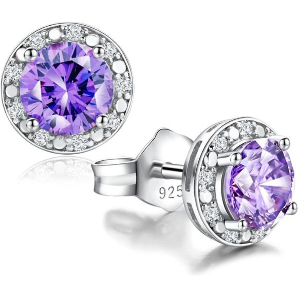 Amethyst Earrings Round Cut Women | 925 Sterling Silver | February Birthstone